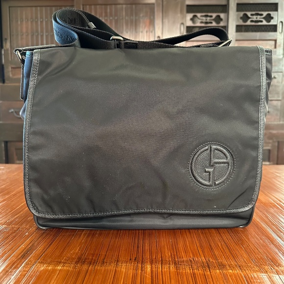 GIORGIO ARMANINylon and Leather Accents Messenger Bag